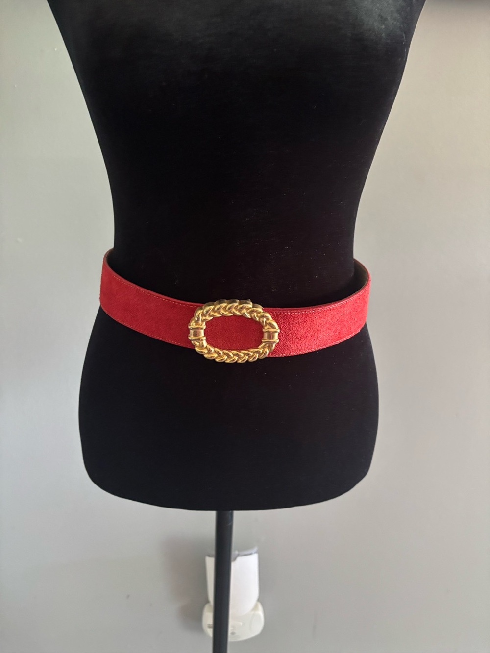 Cipriani Vintage Red Genuine Suede Waist Belt with Gold Braided Oval Buckle Sz M